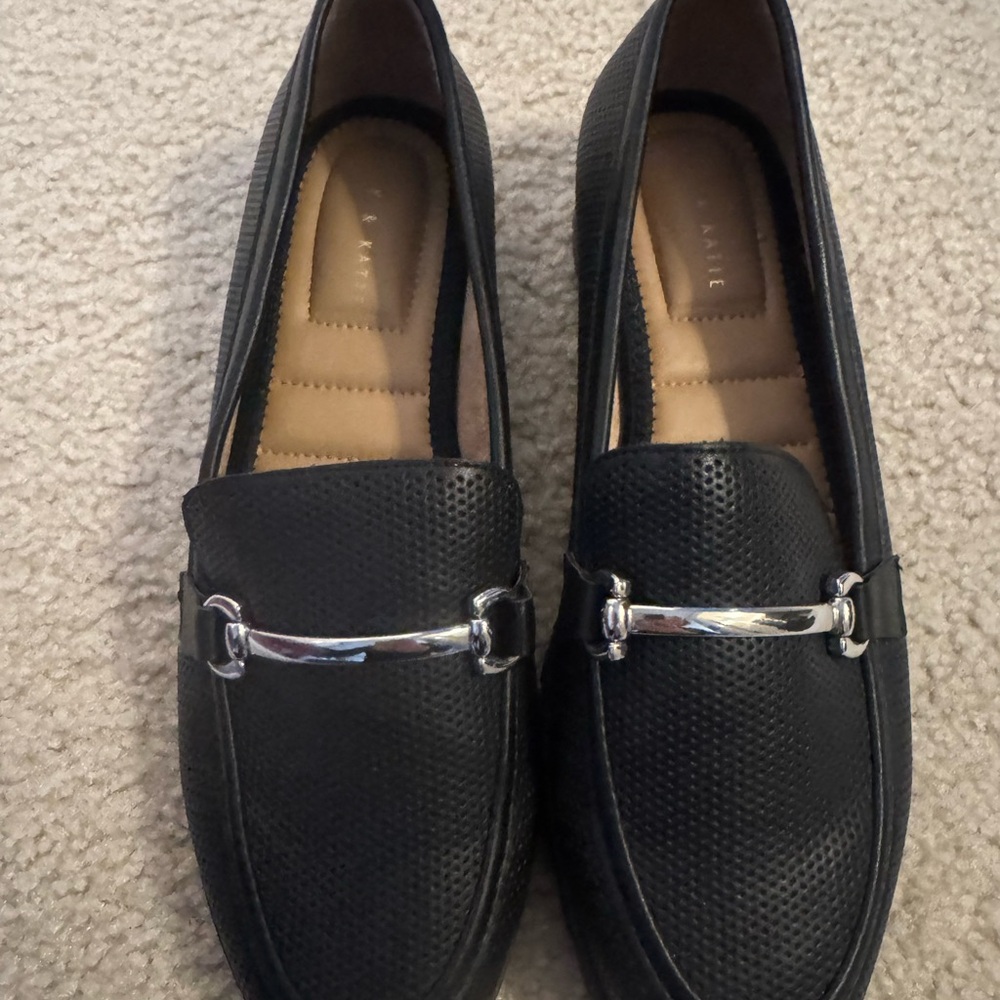 Kelly & Katie Textured Black Loafers with Metallic Detail